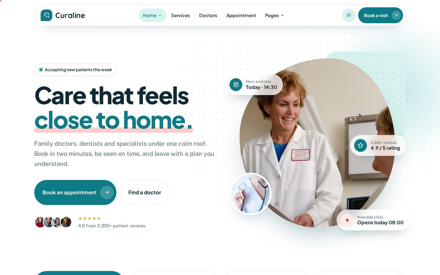 Curaline home page preview